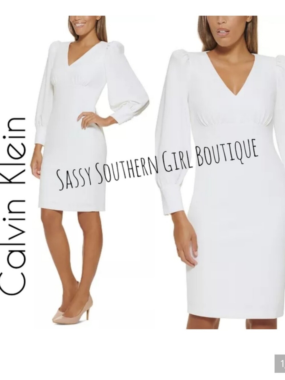 🆕⭐ Calvin Klein white button sleeve midi dress